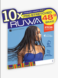 Thumbnail for Product packaging for RUWA braiding hair with a model and product details on a blue background