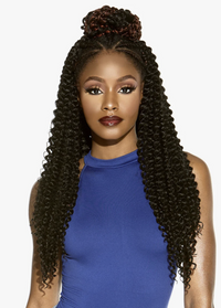 Thumbnail for Woman with long, styled hair wearing a blue top against a white background