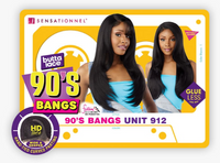Thumbnail for Sensationnel Butta Lace 90's Bangs hair product packaging with two models and branding elements.
