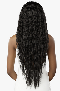 Thumbnail for Person with long, wavy black hair on a white background