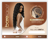 Thumbnail for Bare Lace hair product packaging with a model and product details on a brown background