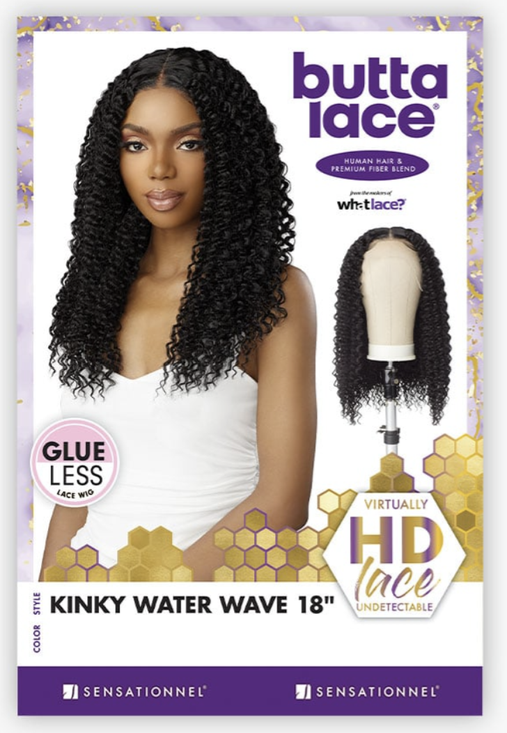 Butta Lace wig packaging with a model and wig on a white background