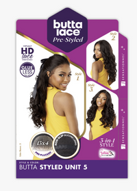 Thumbnail for Butta Lace pre-styled hair packaging with a woman wearing yellow and purple design elements.
