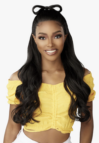 Thumbnail for Woman with long, wavy black hair styled in a high ponytail wearing a yellow top.