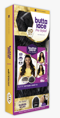 Thumbnail for Butta Lace hair product packaging with images of a woman and hair extensions on a white background.