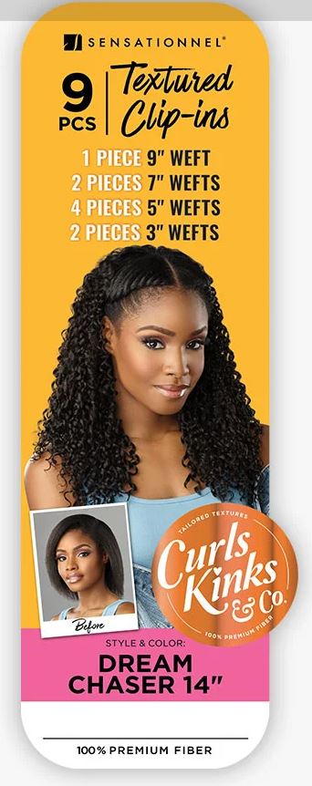 SENSATIONNEL CURLS KINKS & CO. CLIP-IN DREAM CHASER 14″, LABEL