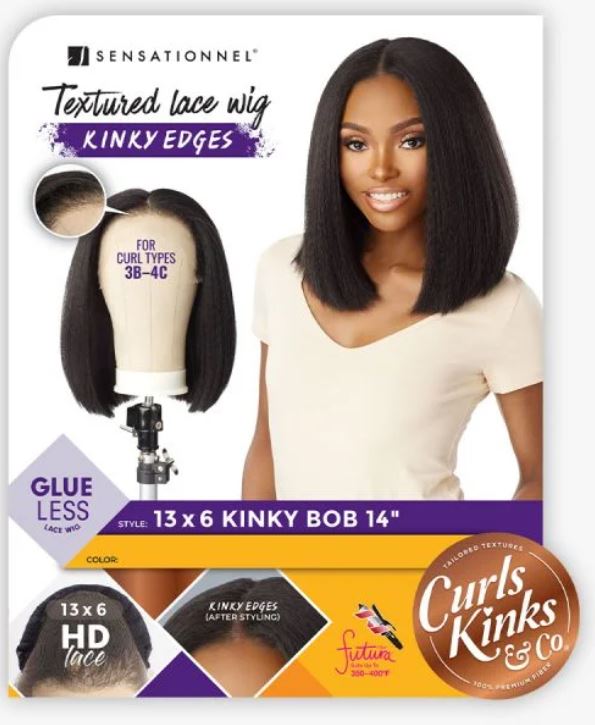 SENSATIONNEL Curls Kinks & Co. Kinky Edges 13x6  Lace Wig Kinky Bob 14", sareya Beauty supply store in calgary Alberta Canada 