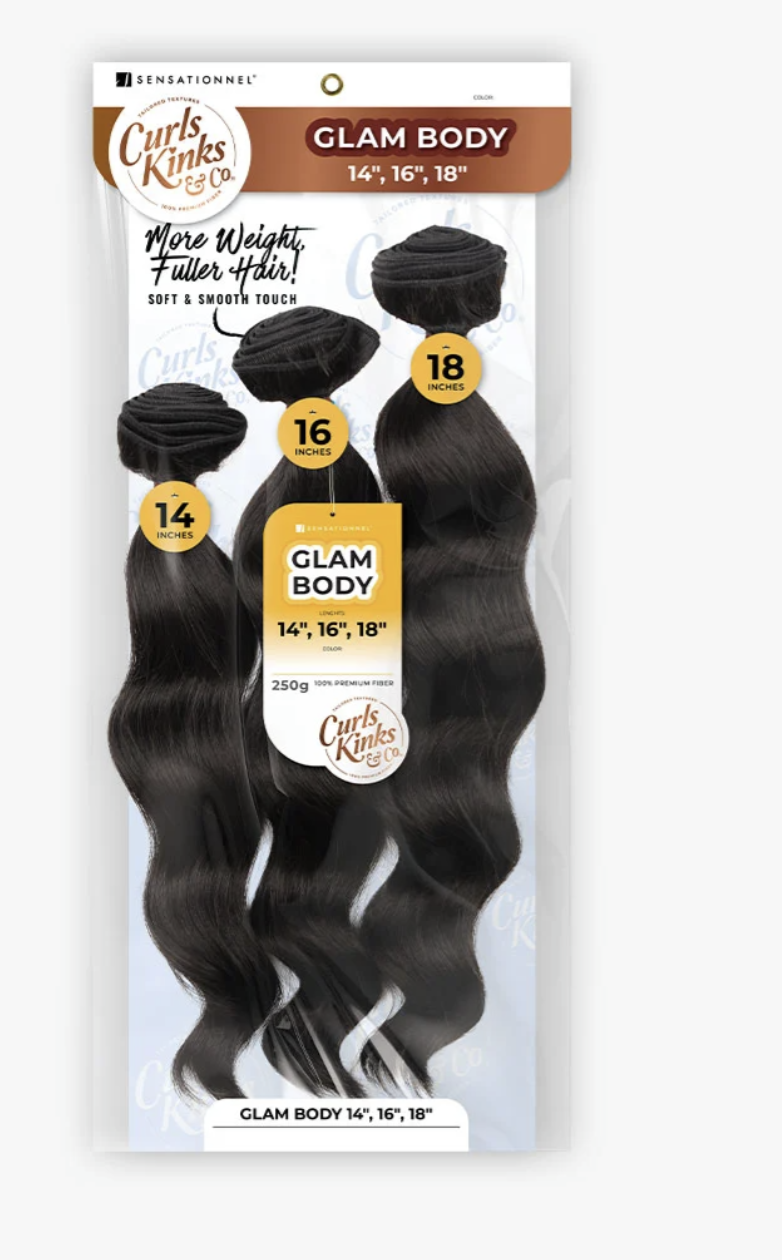 Packaging of Curls & Kinks hair extensions with product details on a white background