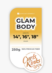 Thumbnail for Product packaging for 'Glam Body' by Curls Kinks & Co. with a gradient yellow to white design.