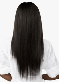 Thumbnail for Person with long, straight black hair wearing a white shirt on a white background
