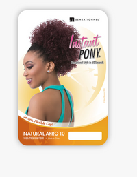 Thumbnail for A Sensationnel Instant Pony Natural Afro 10 hair extension card, featuring a model with a styled high ponytail on the front, set against a clean white background.