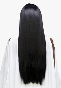 Thumbnail for Person with long black hair wearing a white outfit on a white background