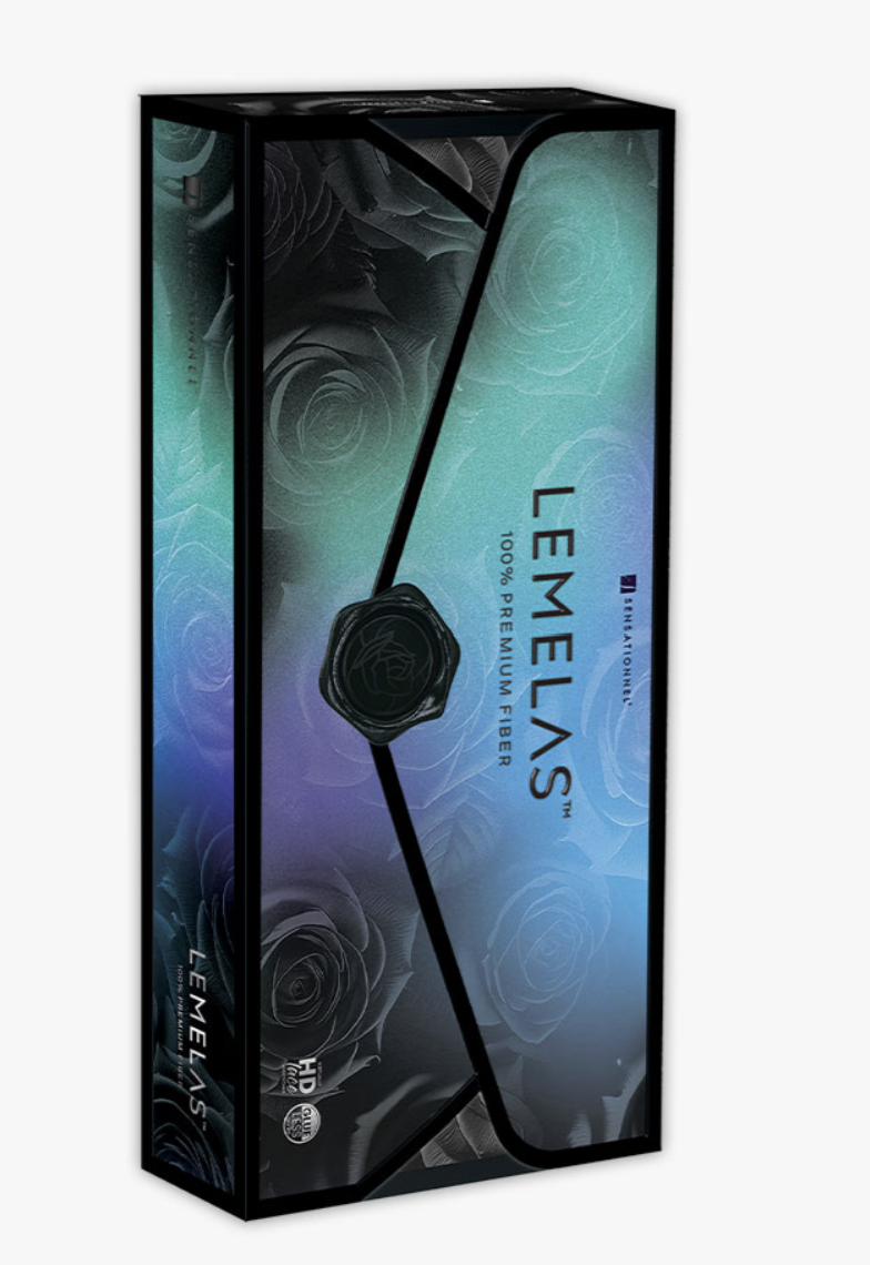 Lemelas product packaging with floral design on a white background