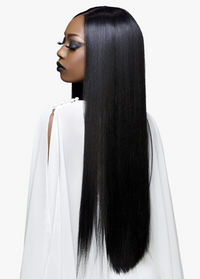 Thumbnail for Woman with long, straight black hair wearing a white outfit on a white background