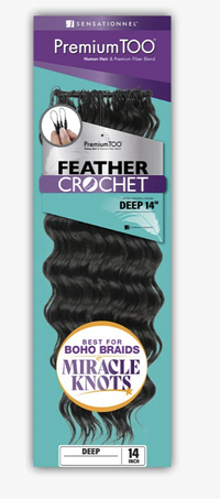 Thumbnail for Package of Premium TOO Feather Crochet hair extensions with teal background