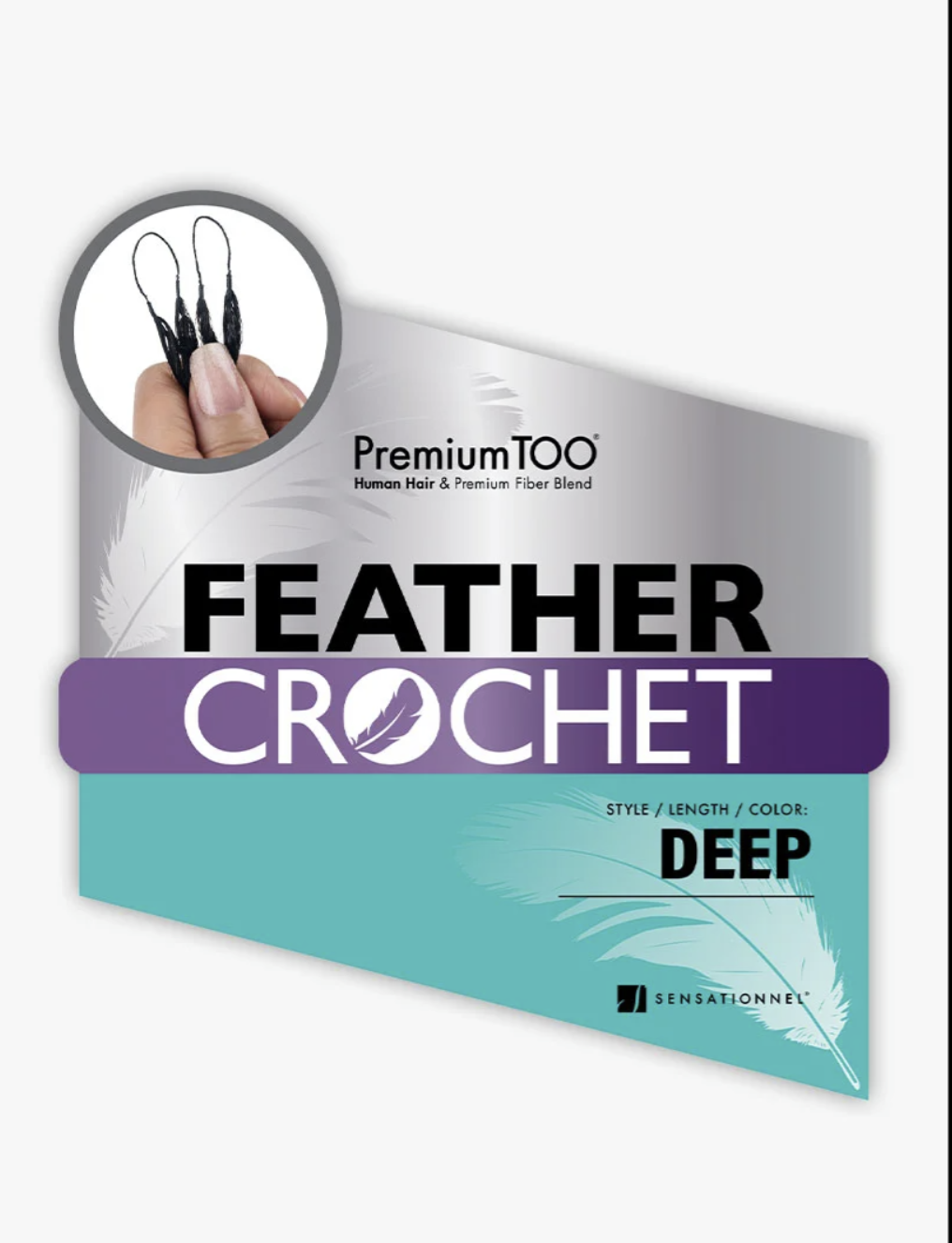 Package of Premium TOO Feather Crochet with close-up of crochet hooks on a white background