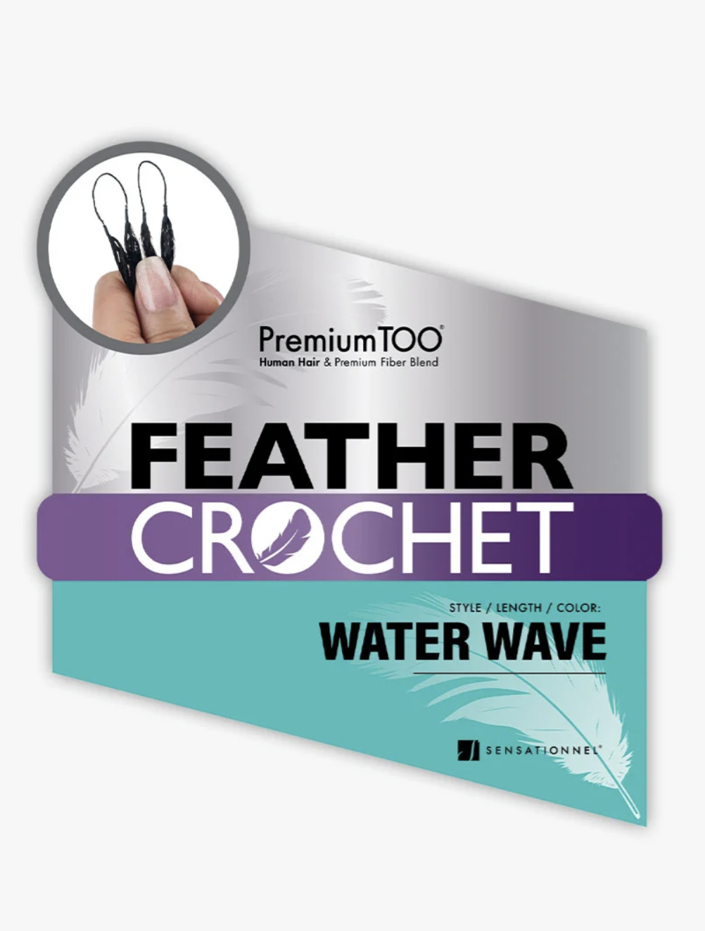 Package of Premium TOO Feather Crochet with water wave design on a white background