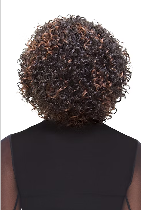 Back view of a person with curly hair on a white background