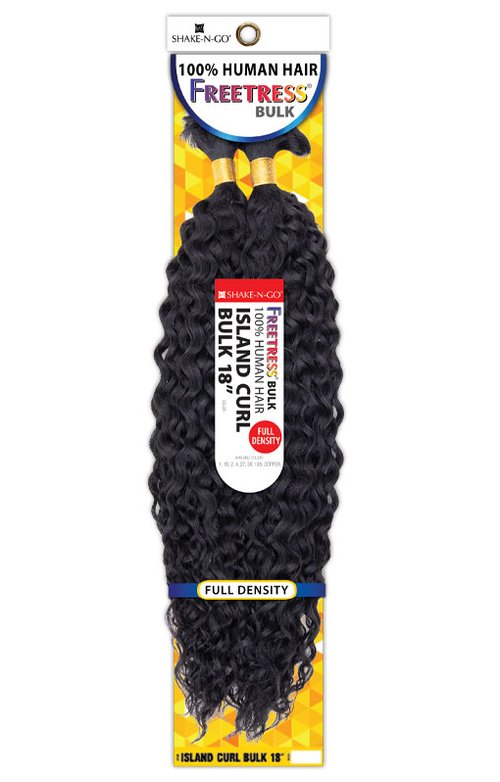 SHAKE N GO FREETRESS 100% HUMAN HAIR ISLAND CURL BULK 18", BOX VIEW