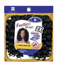 Thumbnail for Package of Freetress Braid 2X Wand Curl Braid with a blue and yellow design.