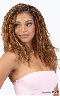 Thumbnail for Woman with styled hair wearing a pink top on a white background