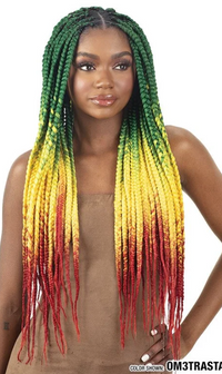 Thumbnail for Woman with colorful braided hair in red, yellow, and green on a white background