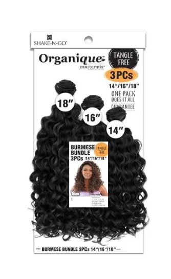 Packaging of Organique hair extensions with a woman's face on the label.