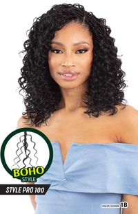 Thumbnail for Woman with styled hair and a brand logo for 'Boho Style' on a white background