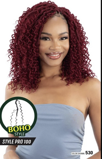 Thumbnail for Woman with burgundy hair styled in braids, wearing a strapless top, with 'Boho Style' logo in the corner.