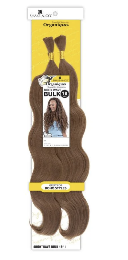 Packaged hair extensions with a yellow label on a white background