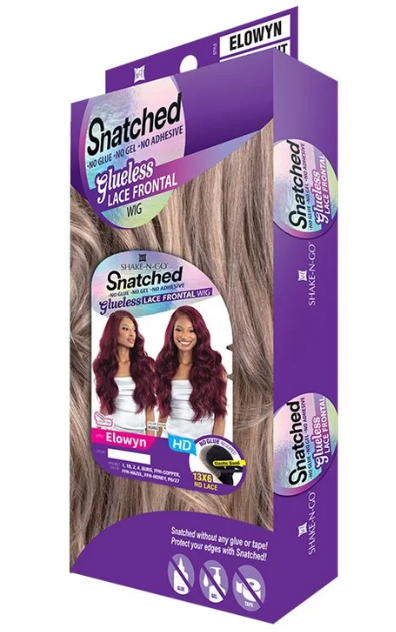 Box of Shatched hair extensions with purple and brown design