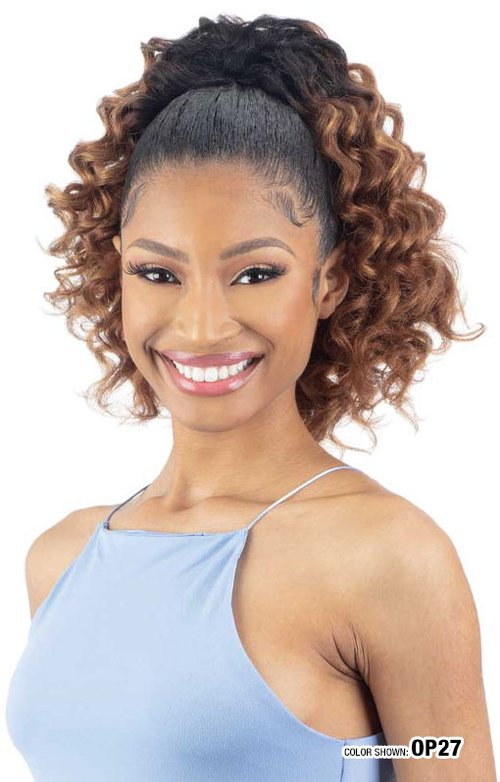 SHAKE N GO FREETRESS EQUAL DRAWSTRING PONYTAIL NATURAL DEEP CURL, FRONT VIEW