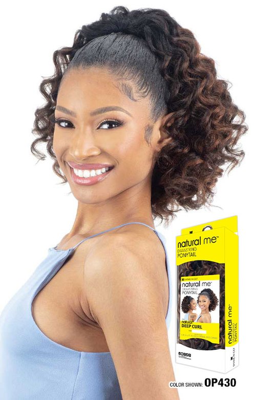 SHAKE N GO FREETRESS EQUAL DRAWSTRING PONYTAIL NATURAL DEEP CURL, SIDE VIEW