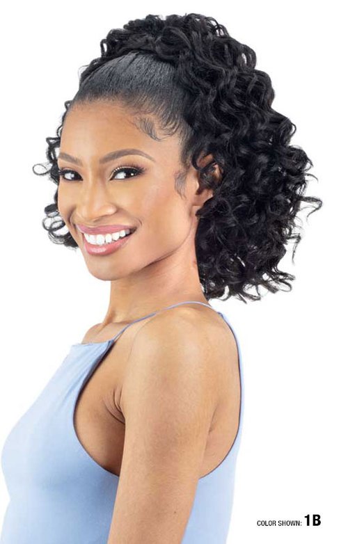 SHAKE N GO FREETRESS EQUAL DRAWSTRING PONYTAIL NATURAL DEEP CURL, FRONT VIEW