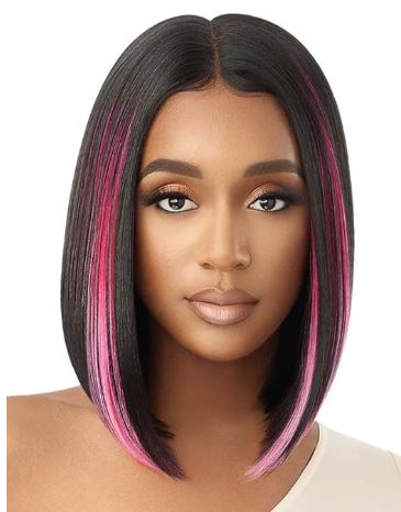 OUTRE COLOR BOMB SYNTHETIC HD LACE FRONT WIG - STINA, FRONT VIEW PINK HIGHLIGHT