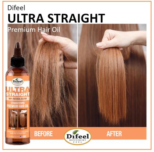 DIFEEL 99% NATURAL PREMIUM ULTRA STRAIGHT HAIR OIL - 8 OZ, BEFORE & AFTER