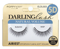 Thumbnail for Poppy & Ivy Darling Lash Natural Volume false eyelashes in package, model ELDL503, with a gold and blue cardboard box.