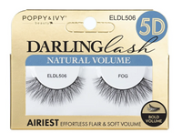 Thumbnail for Poppy & Ivy Darling Lash Natural Volume 5D FOG false eyelashes in gold retail packaging, showing the pair of black lashes inside a white window with gold and blue branding.