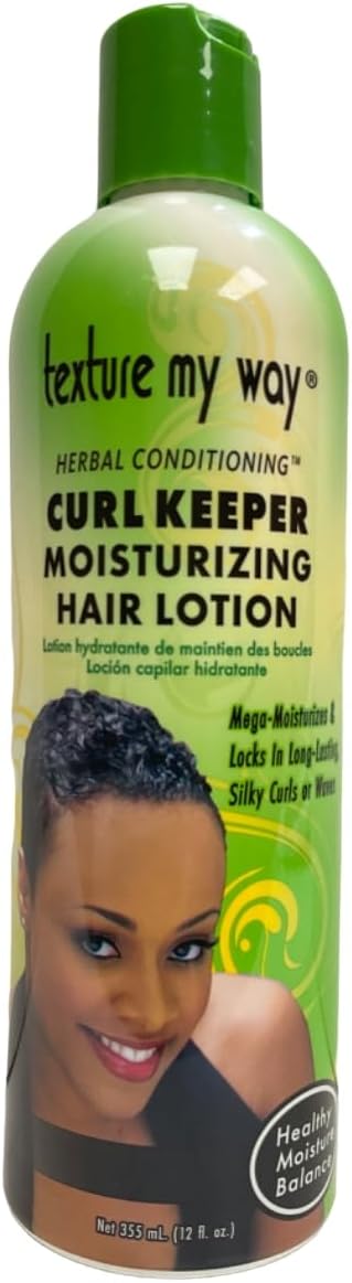 Hair lotion bottle with a woman's face on the label, featuring green and white colors.