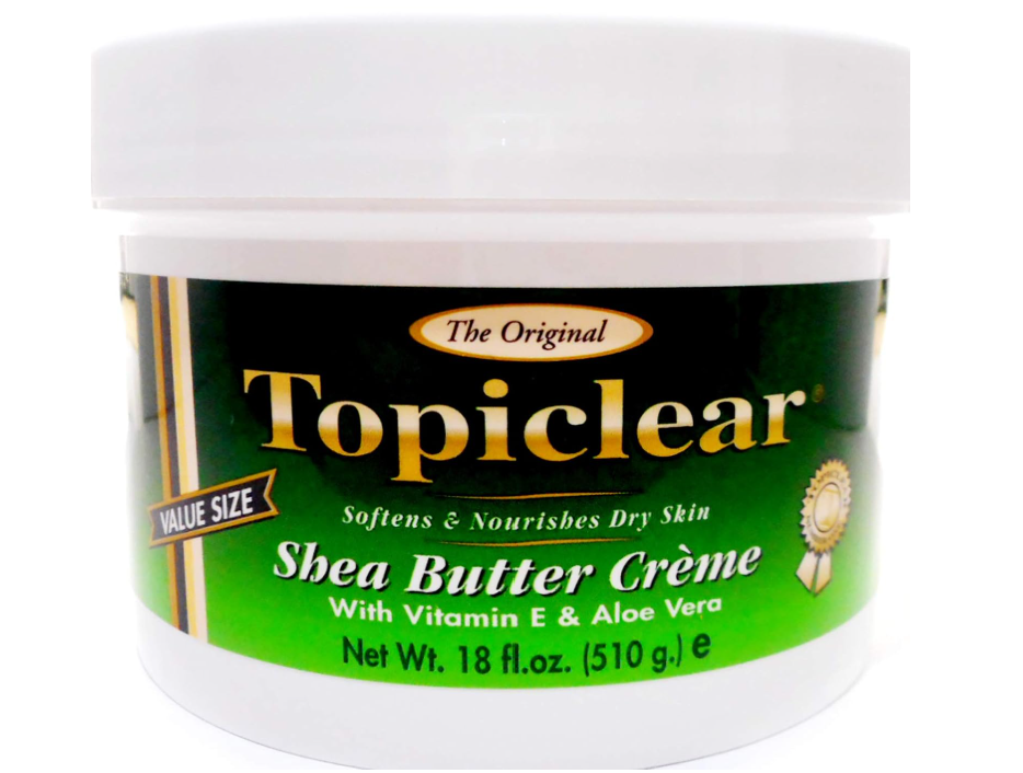 Topical cream jar labeled 'The Original Topiclear' with green label on white background