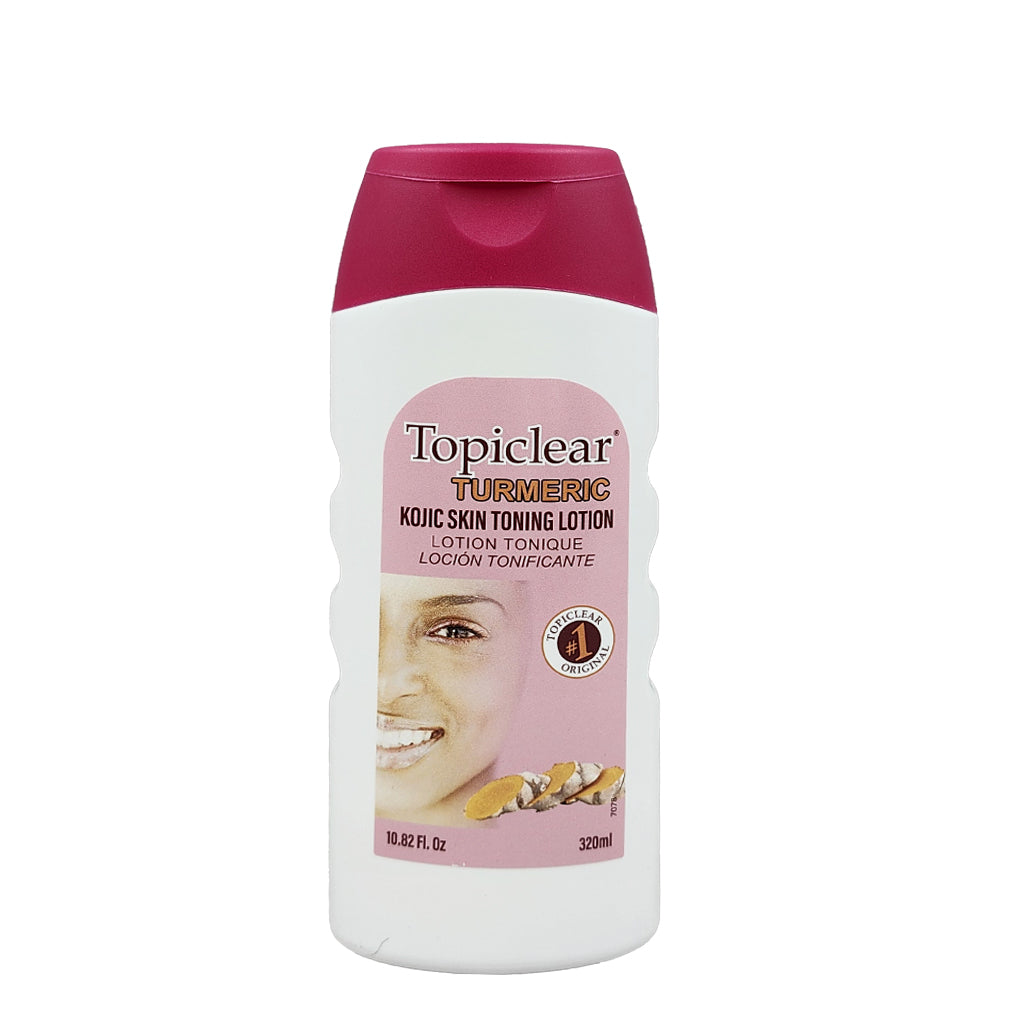 Topiclear Turmeric Kojic Skin Toning Lotion bottle on a white background