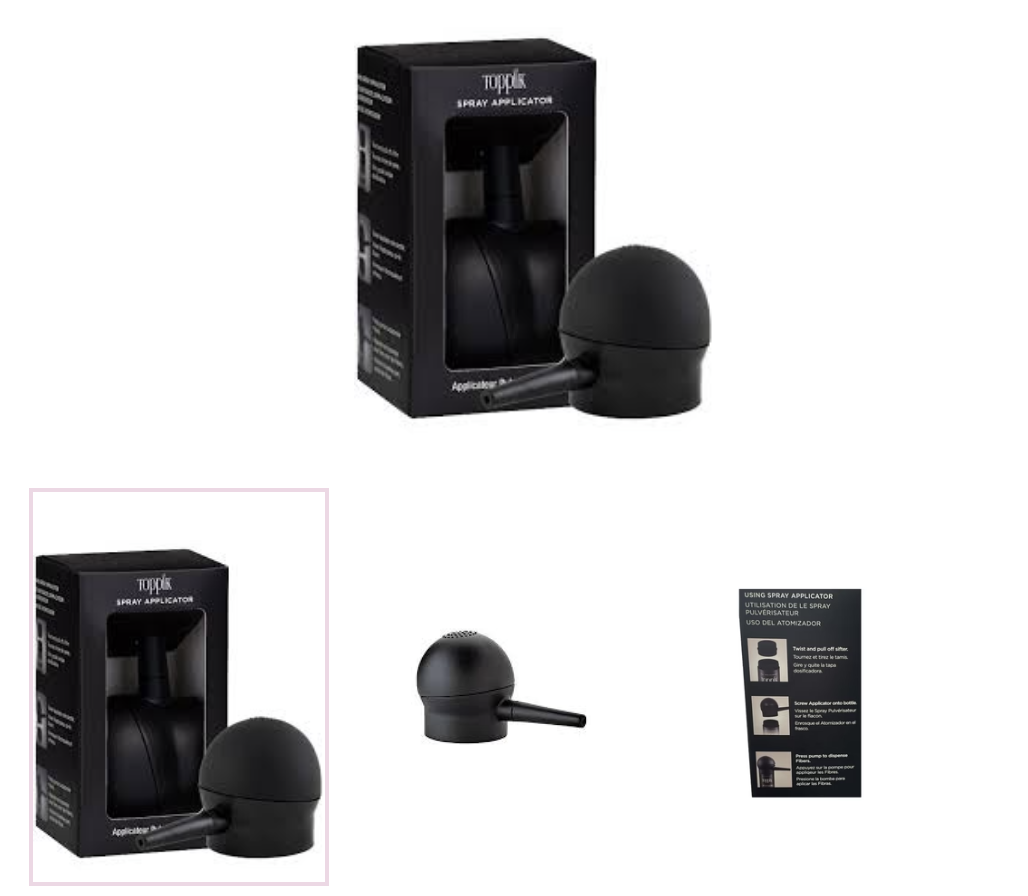 Black spray applicator with packaging on a white background