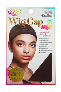 Thumbnail for Package of Touch Ups wig cap with a model wearing the cap on a white background