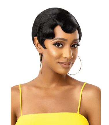 OUTRE  LACE PART WIGS THE DAILY WIG SYNTHETIC -TRISHA, SIDE VIEW BLACK