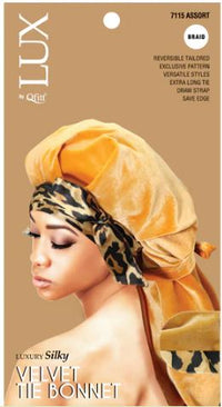 Thumbnail for QFITT LUX BRAID LUXURY SILKY VELVET TIE BONNET