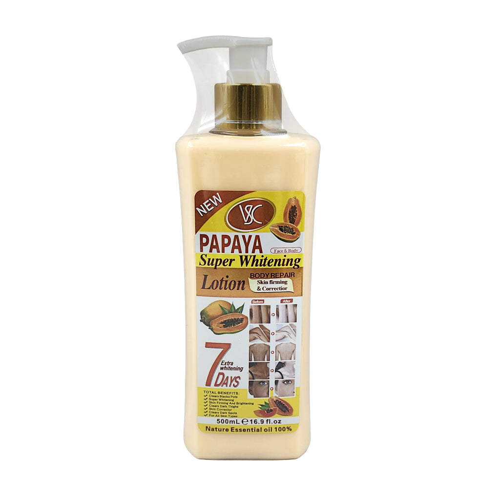 Papaya super whitening lotion bottle on a white background
