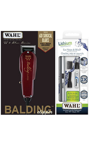 Wahl balding clipper and ear, nose, and brow grooming kit on a white background