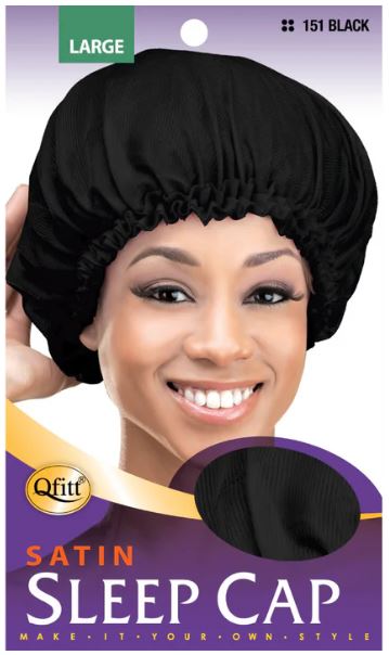 QFITT  LARGE  SATIN SLEEP CAP -  BLACK