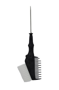 Thumbnail for A black hair tint brush with a metal tail and white bristles designed for hair coloring applications.