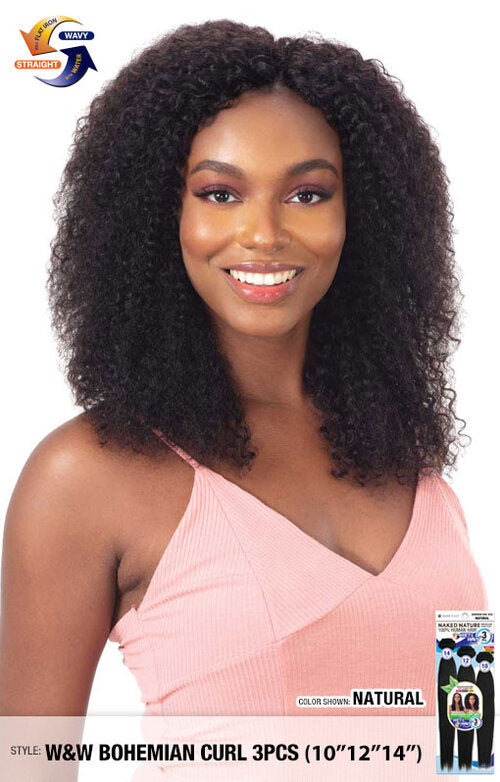 SHAKE N GO NAKED 100% HUMAN HAIR NATURE WET & WAVY BOHEMIAN CURL 3PCS  (10"/12"/14")